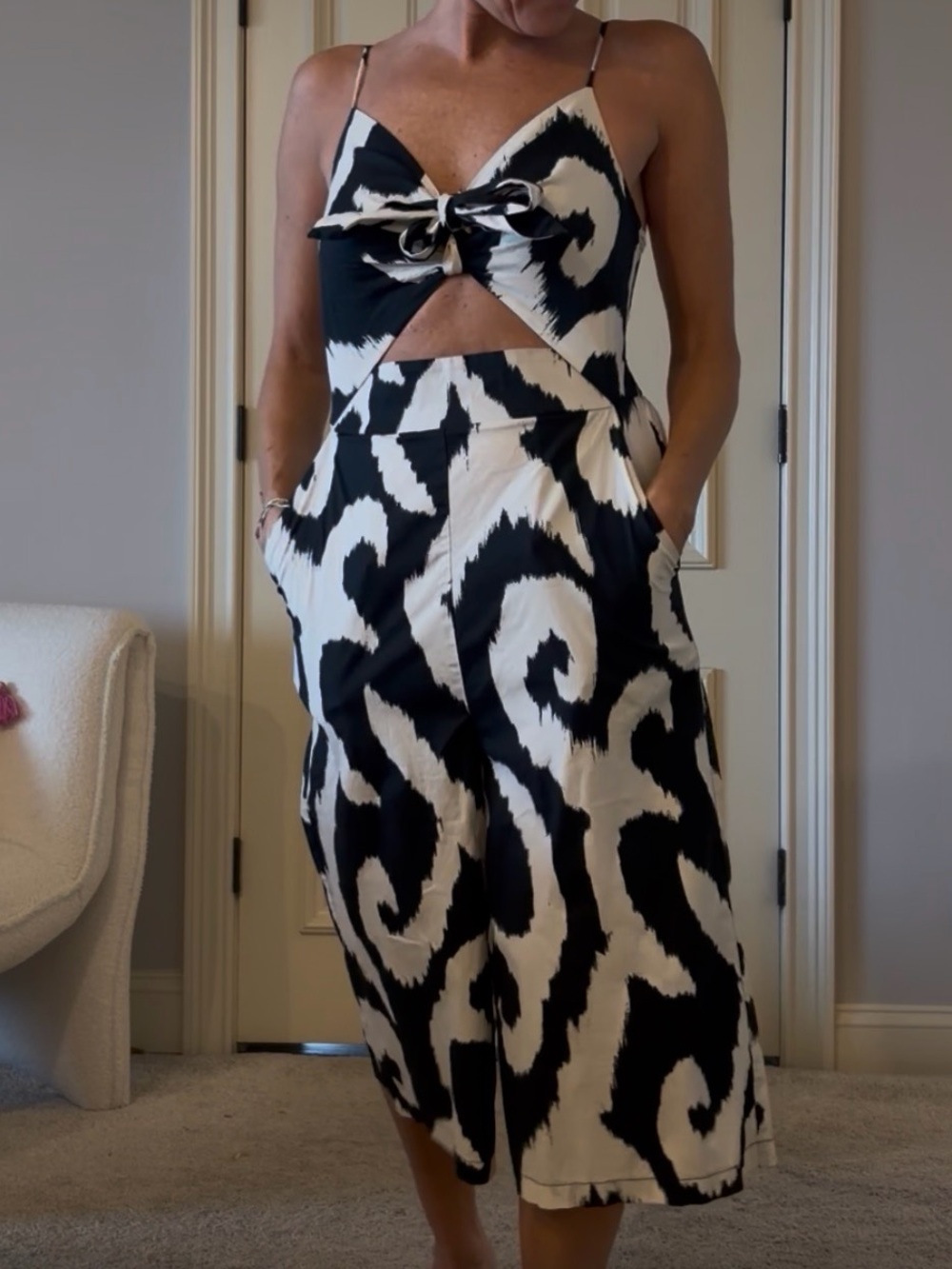Black & White Tie-Front Midi Dress